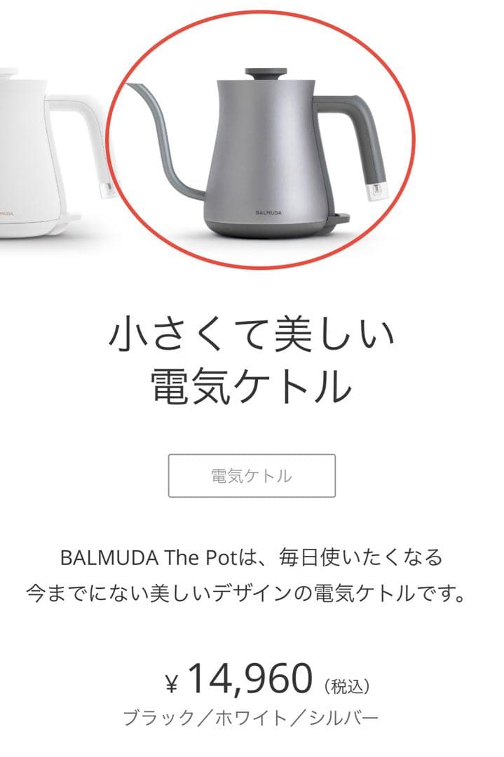 バルミューダ BALMUDA ポット シルバー 電気ケトル　【新品未使用】