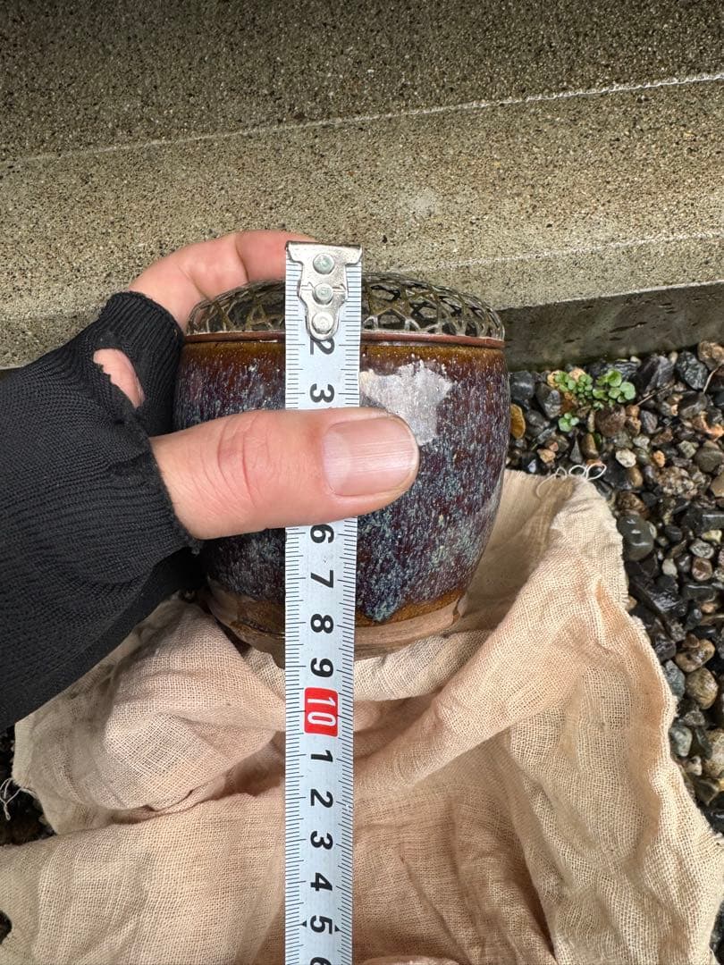 ‼️早速最後の値段‼️リサイクルFORT‼️本日買取④‼️海鼠釉薬文様の編目の蓋付き香炉