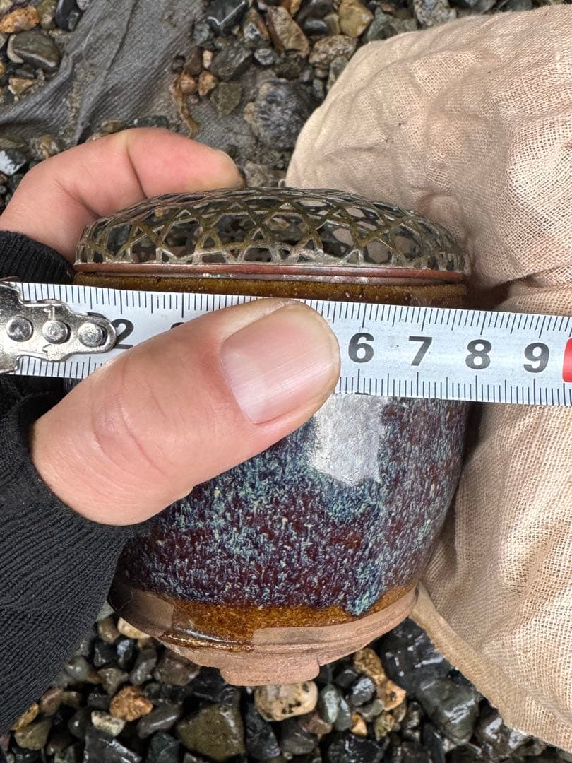 ‼️早速最後の値段‼️リサイクルFORT‼️本日買取④‼️海鼠釉薬文様の編目の蓋付き香炉