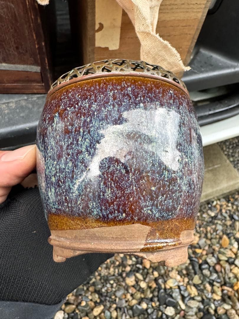 ‼️早速最後の値段‼️リサイクルFORT‼️本日買取④‼️海鼠釉薬文様の編目の蓋付き香炉