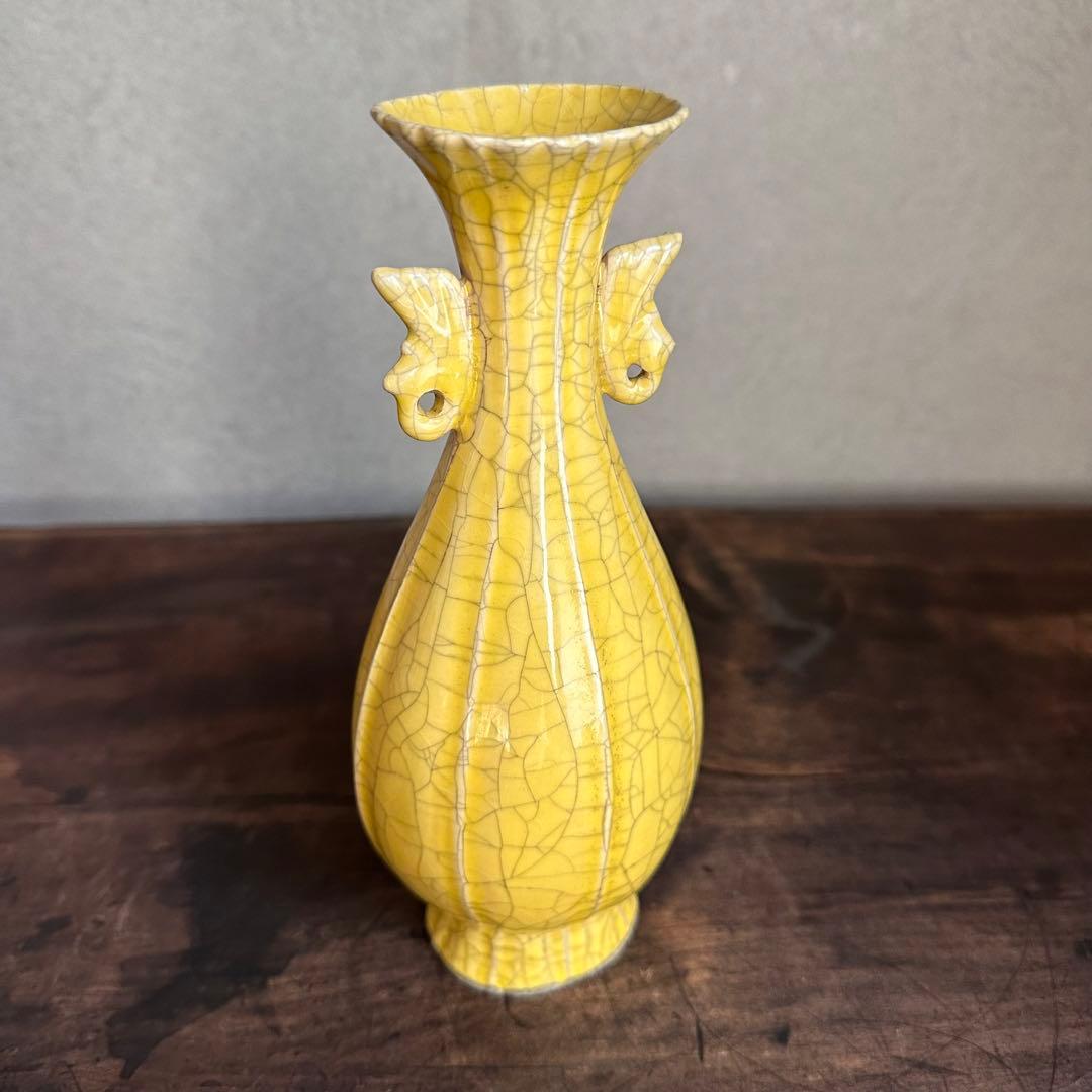 花瓶　官窯　黄釉　花入　宋代　中国美術　古美術　中国古玩　骨董