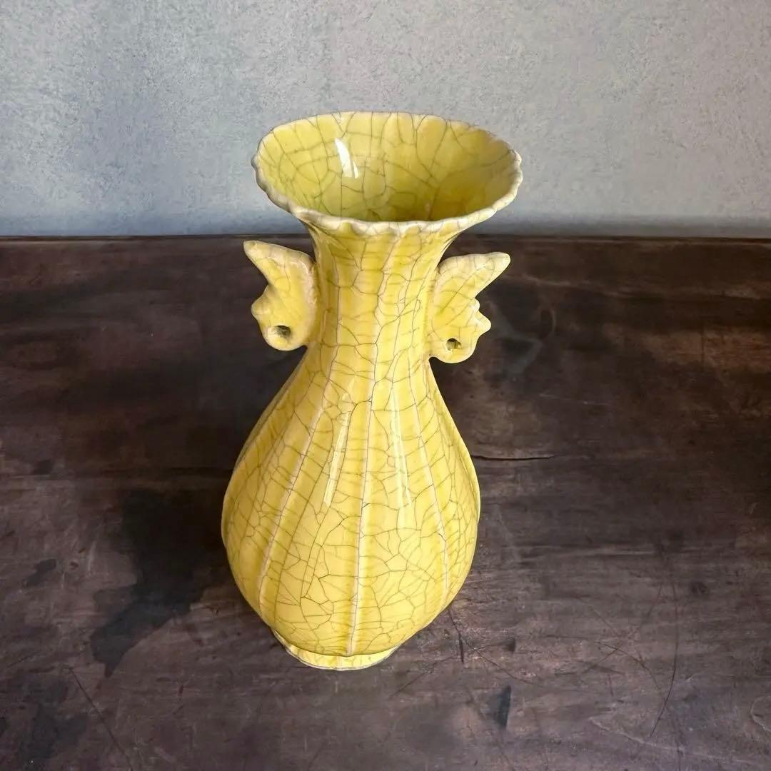 花瓶　官窯　黄釉　花入　宋代　中国美術　古美術　中国古玩　骨董