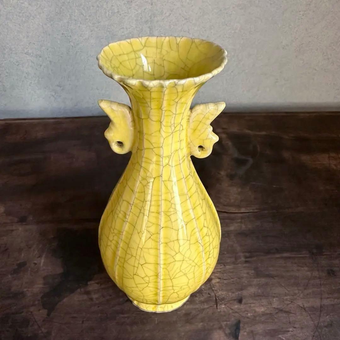 花瓶　官窯　黄釉　花入　宋代　中国美術　古美術　中国古玩　骨董