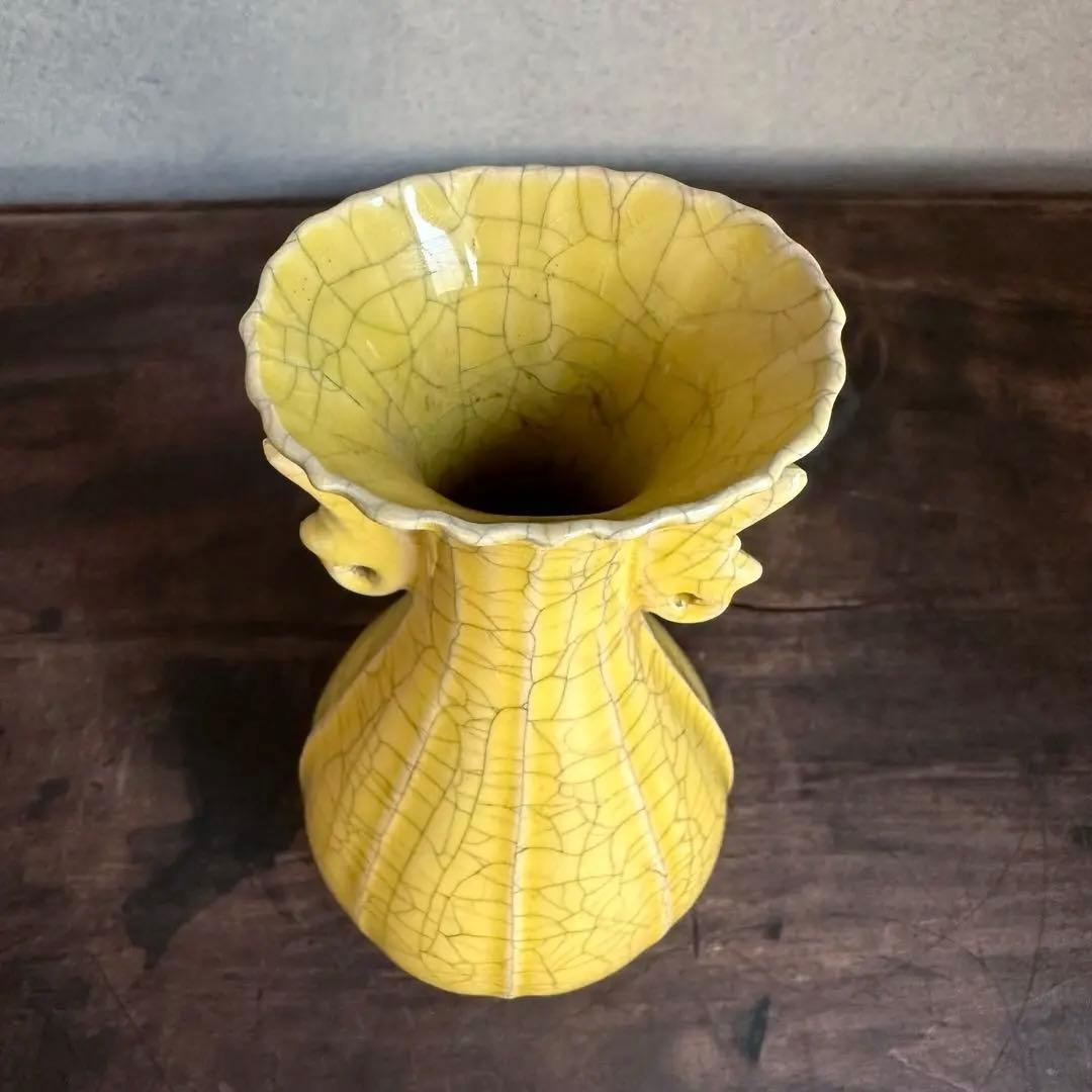 花瓶　官窯　黄釉　花入　宋代　中国美術　古美術　中国古玩　骨董