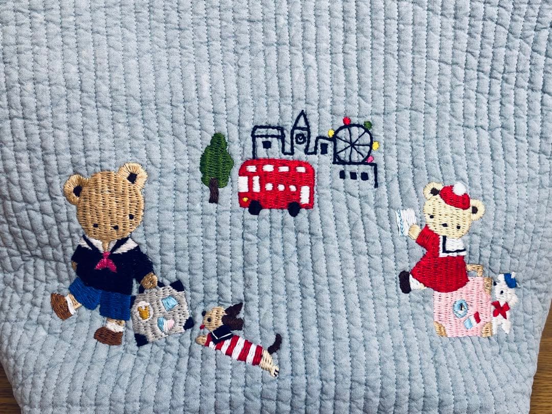 ヌビ生地/刺繍トートバッグ・水色