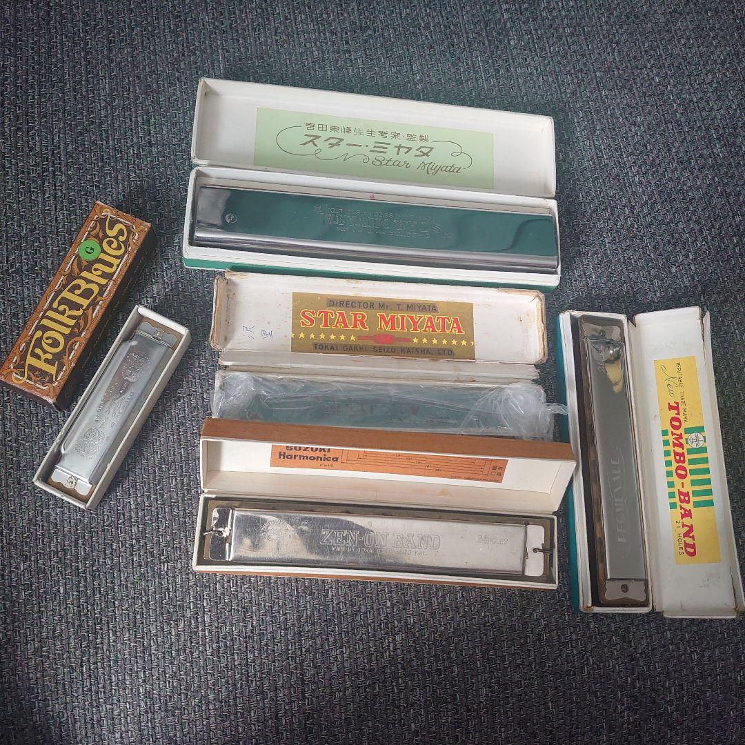 昭和レトロ古いハーモニカ5個セットフォークブルーススターミヤタトンボ