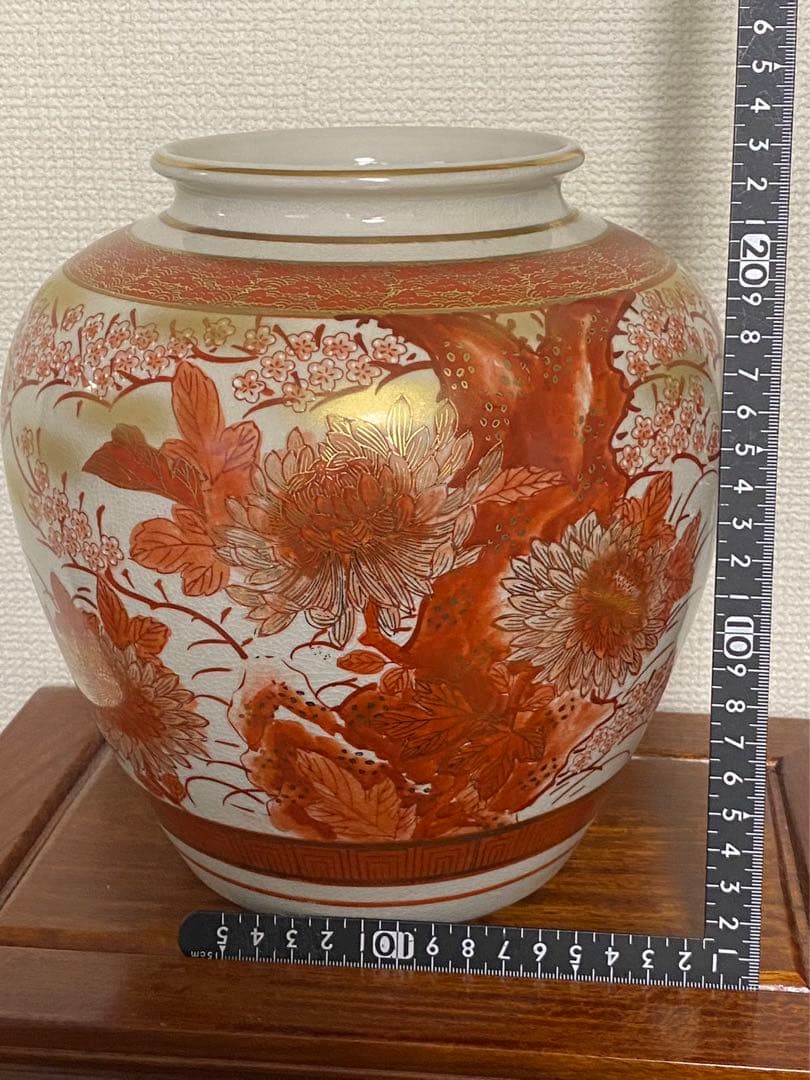 九谷焼　金彩赤絵　菊花花瓶 花器　壺　置物 希少品