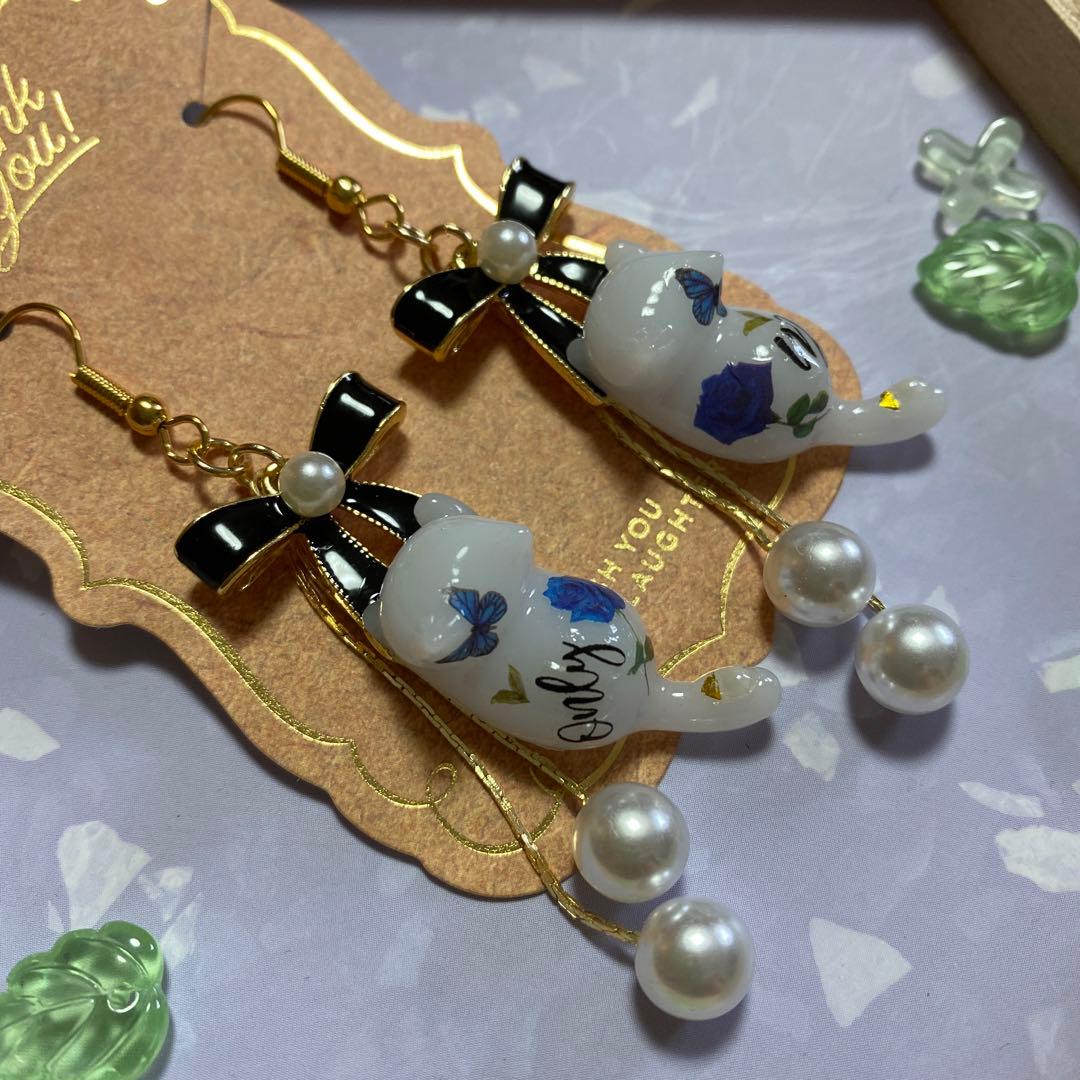 ☆リボンとBlue Rose猫ちゃんピアス☆①