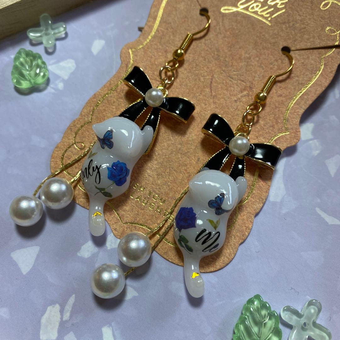 ☆リボンとBlue Rose猫ちゃんピアス☆①
