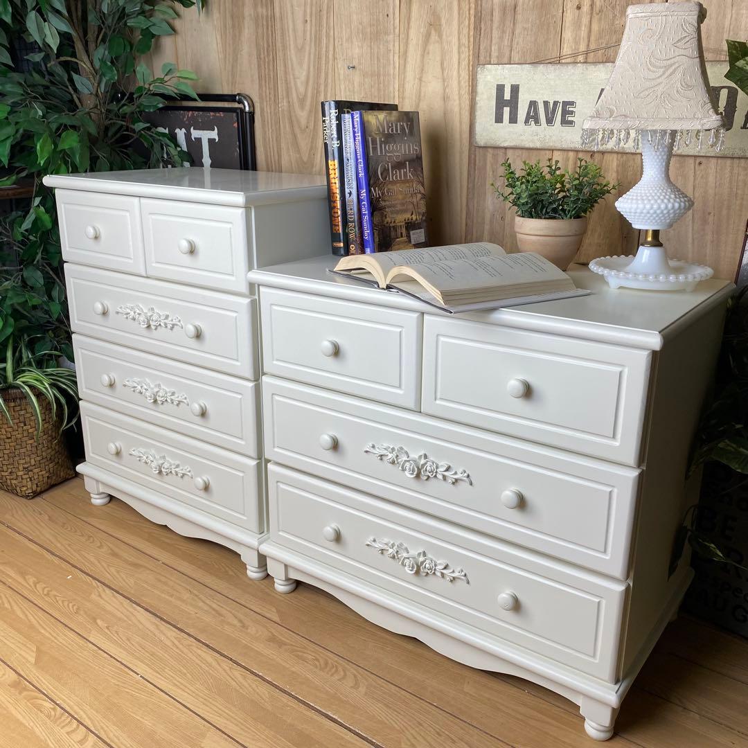 フレンチカントリー調北欧ホワイトチェスト二点セット洋タンス収納家具姫系姫かわ