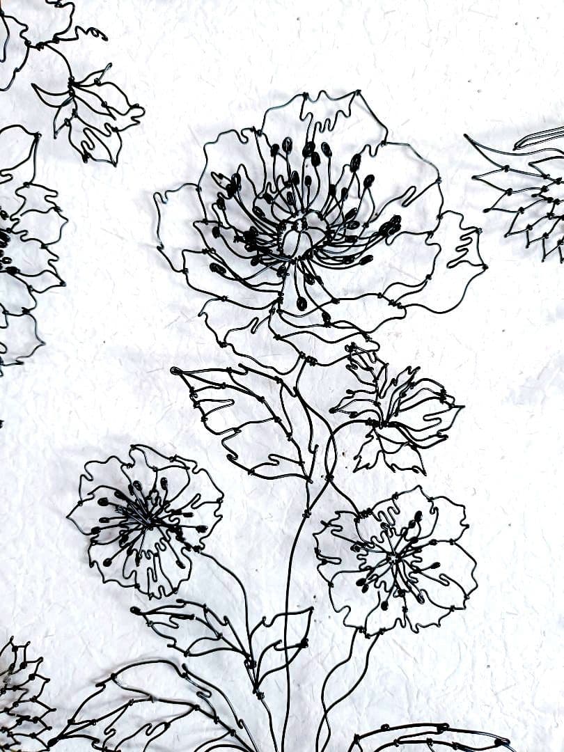 アネモネと小鳥　ワイヤーアート　フラワーアート