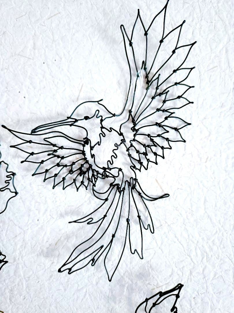 アネモネと小鳥　ワイヤーアート　フラワーアート