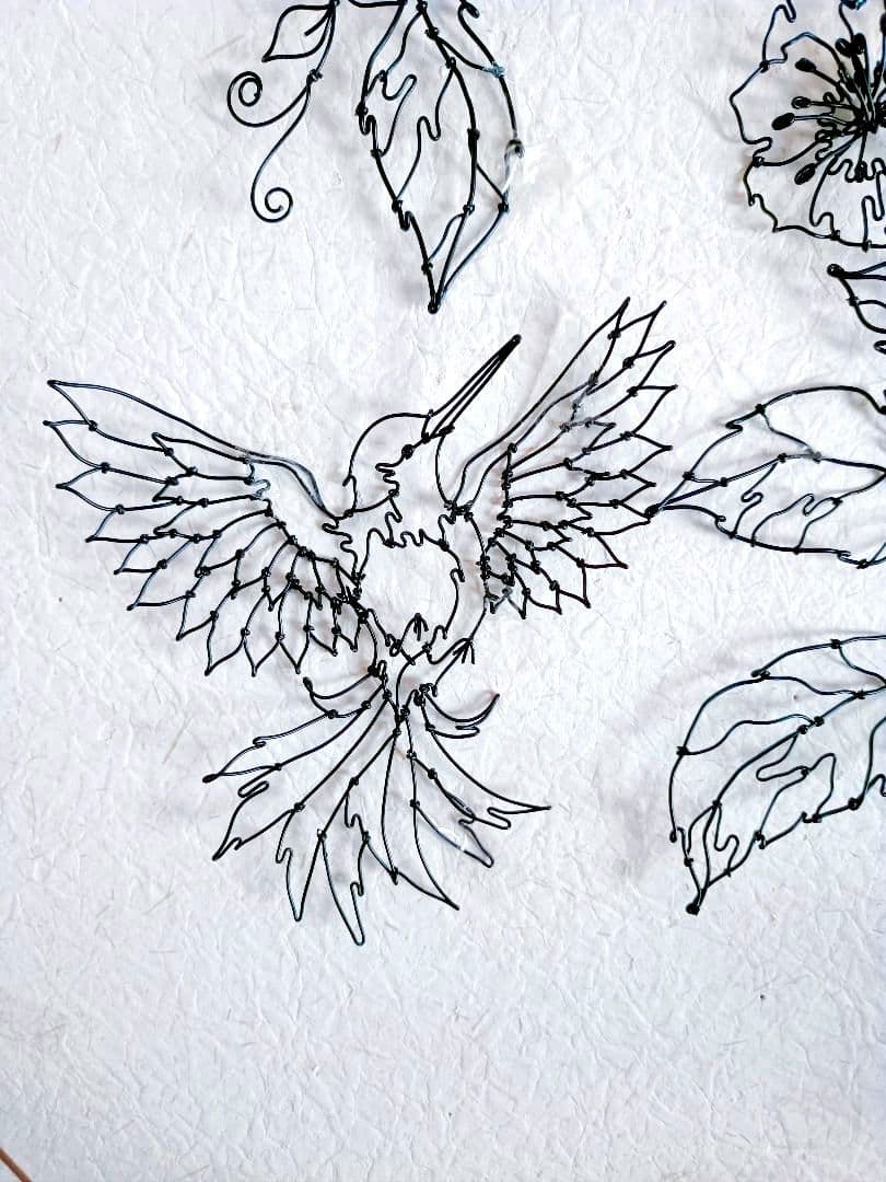 アネモネと小鳥　ワイヤーアート　フラワーアート