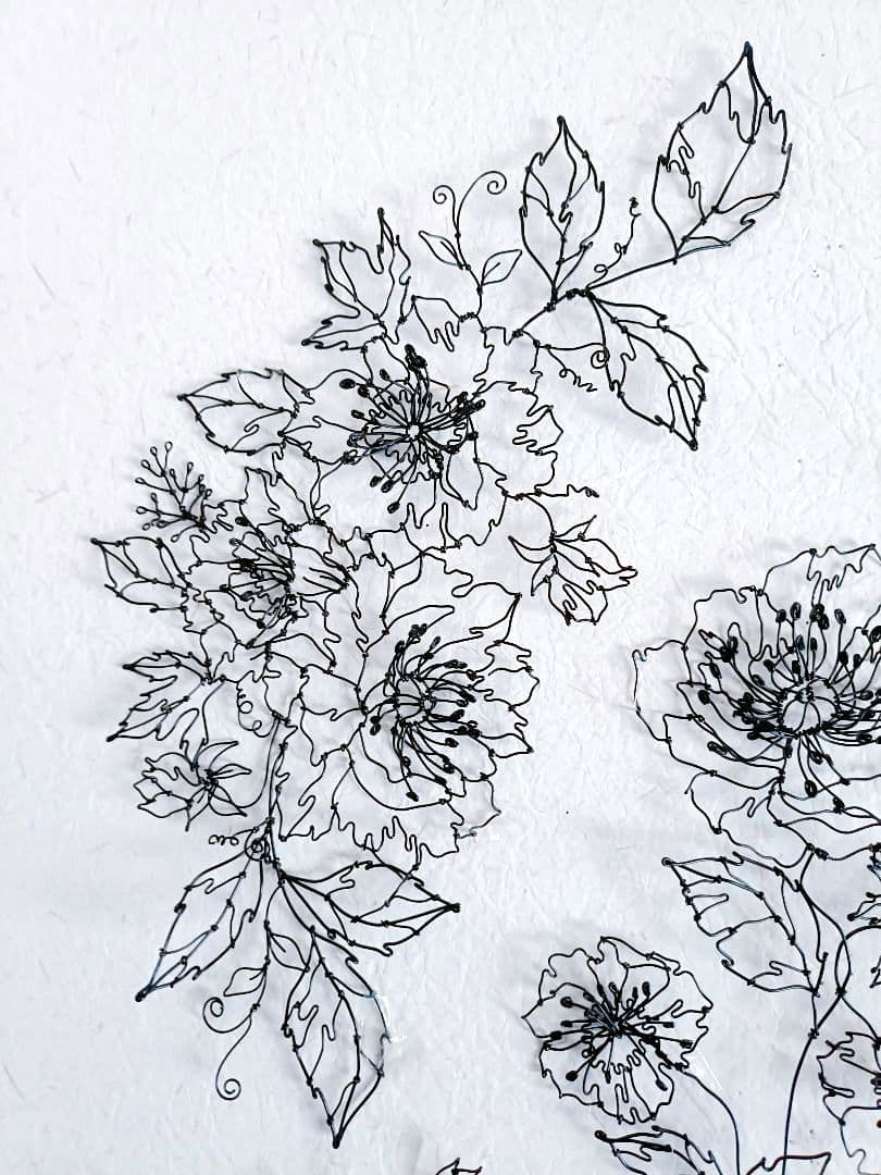 アネモネと小鳥　ワイヤーアート　フラワーアート