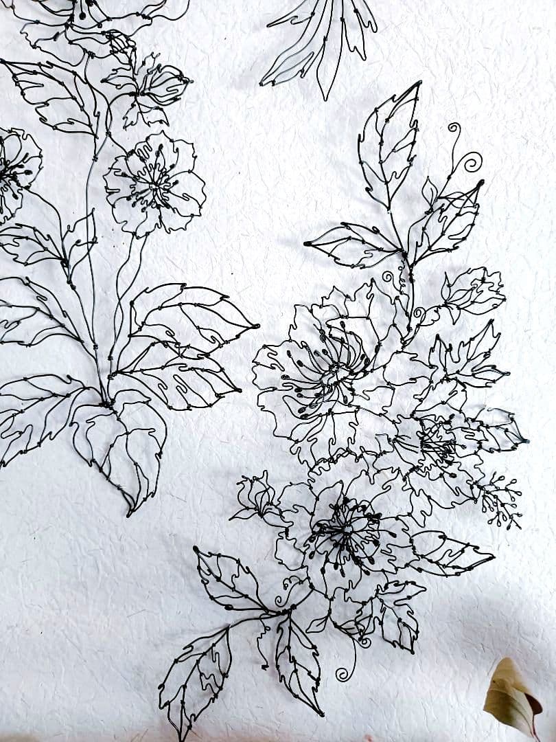 アネモネと小鳥　ワイヤーアート　フラワーアート