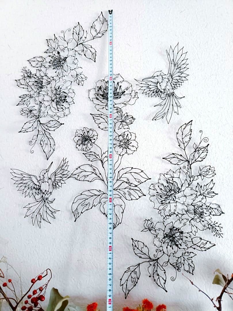 アネモネと小鳥　ワイヤーアート　フラワーアート