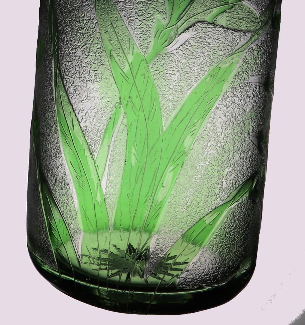 オールド・バカラ 1880年頃美術館級 緑色被せ硝子 特大アシッドエッチング花瓶