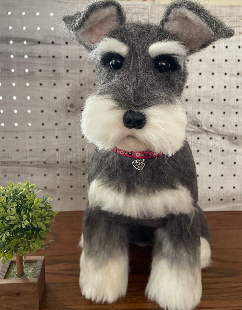 羊毛フェルト　ミニチュアシュナウザー　ソルト&ペッパー　BIGサイズ