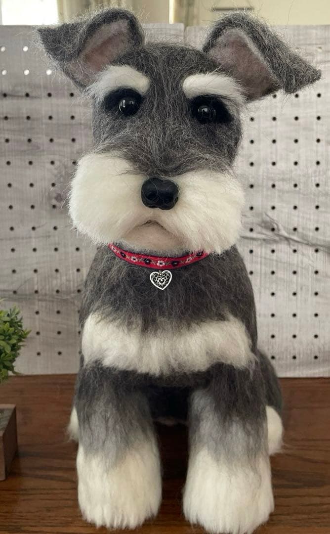 羊毛フェルト　ミニチュアシュナウザー　ソルト&ペッパー　BIGサイズ