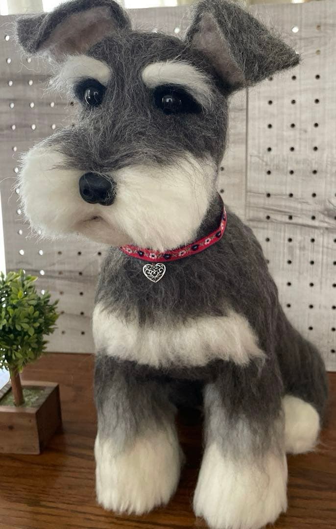 羊毛フェルト　ミニチュアシュナウザー　ソルト&ペッパー　BIGサイズ