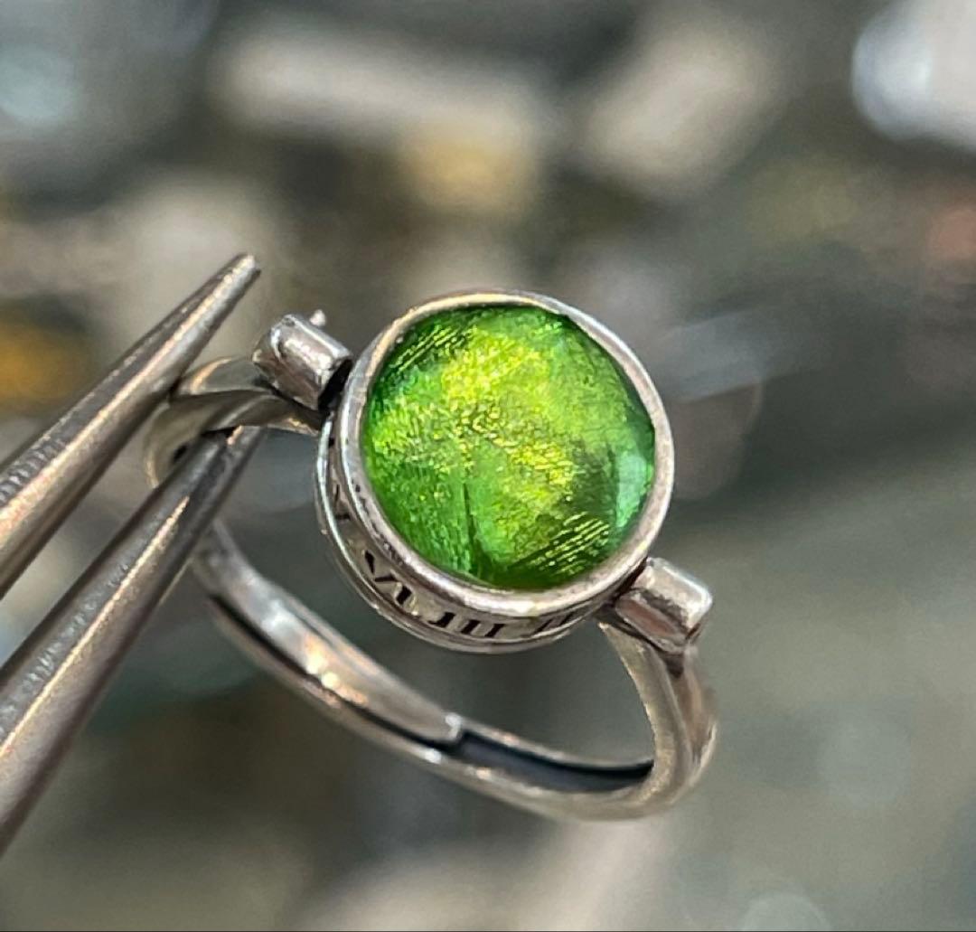 激安卸価格 天然ギベオン指輪 鉄隕石　メテオライト　シルバー925 グリーン