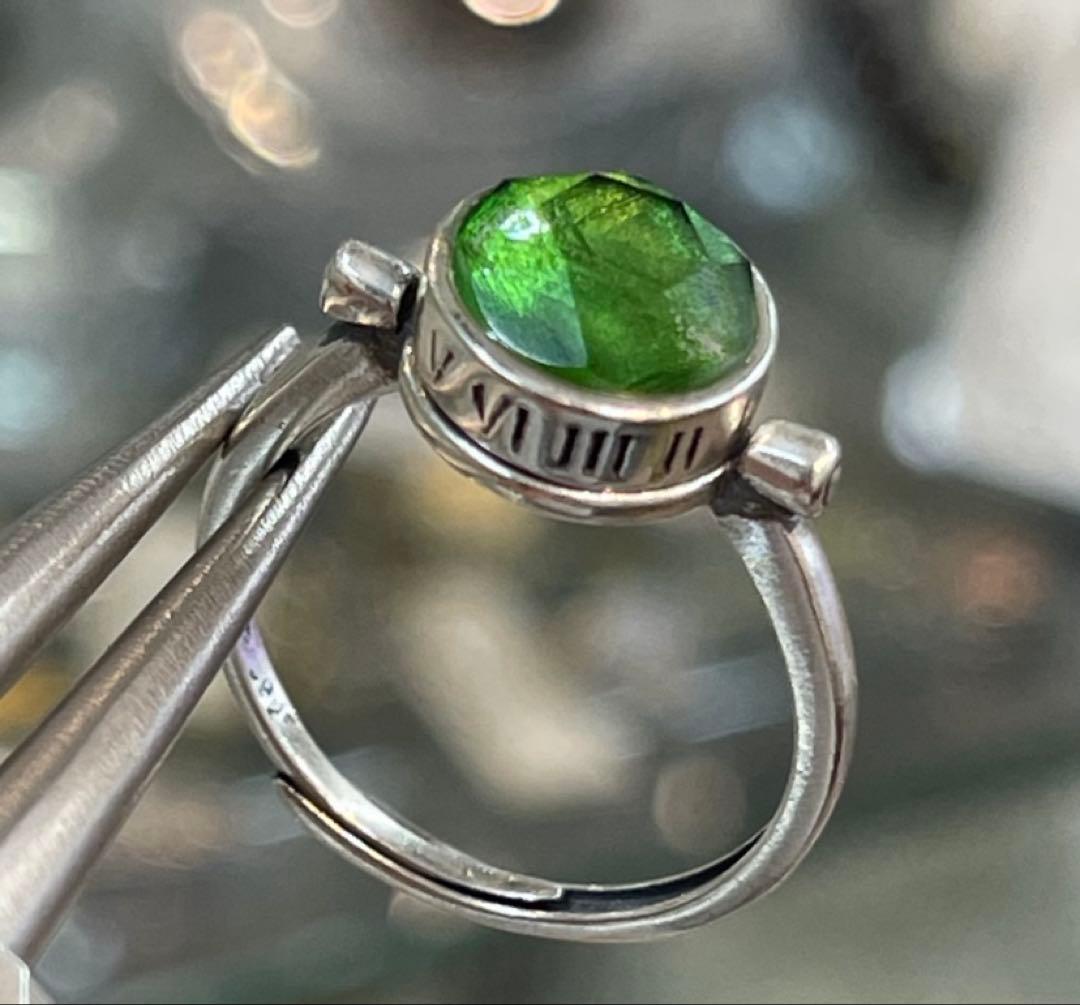 激安卸価格 天然ギベオン指輪 鉄隕石　メテオライト　シルバー925 グリーン