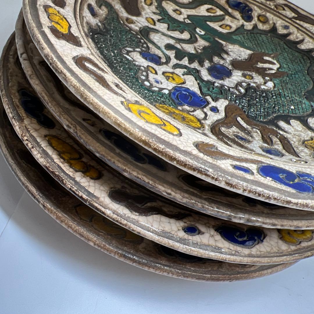 江戸時代　色絵龍七寸皿　木箱付　幅約19㎝　東Y8-0312⑧