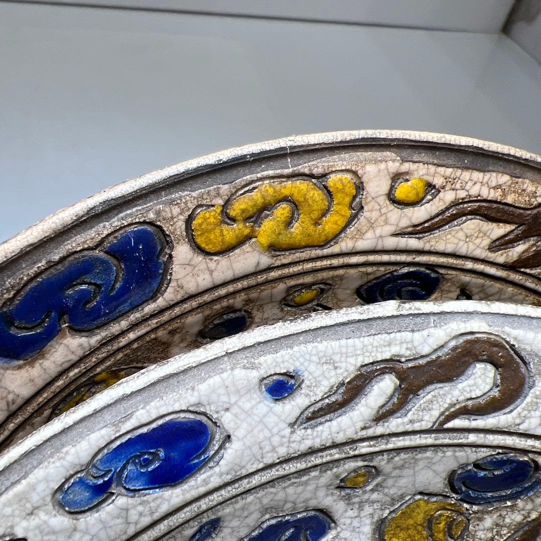 江戸時代　色絵龍七寸皿　木箱付　幅約19㎝　東Y8-0312⑧