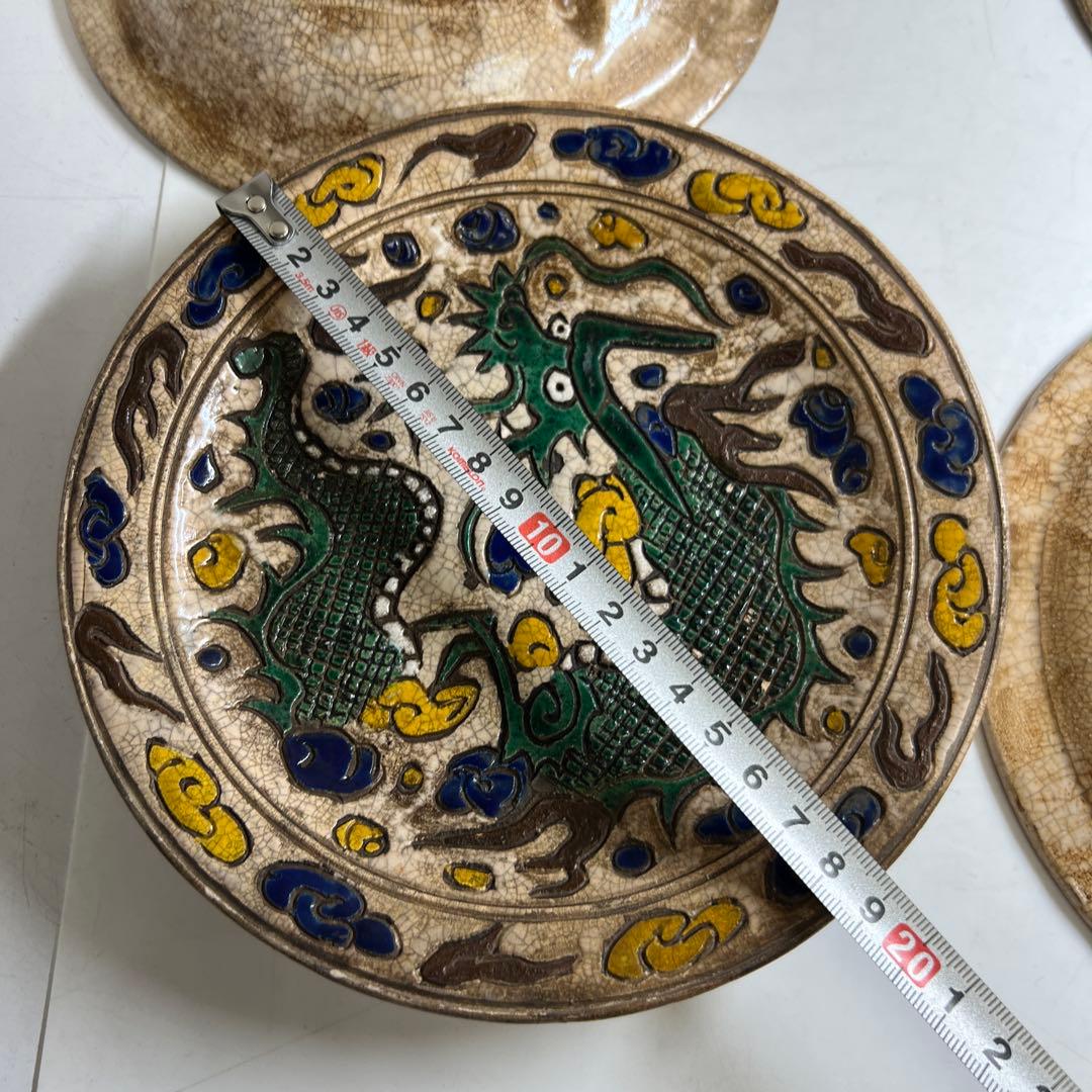 江戸時代　色絵龍七寸皿　木箱付　幅約19㎝　東Y8-0312⑧