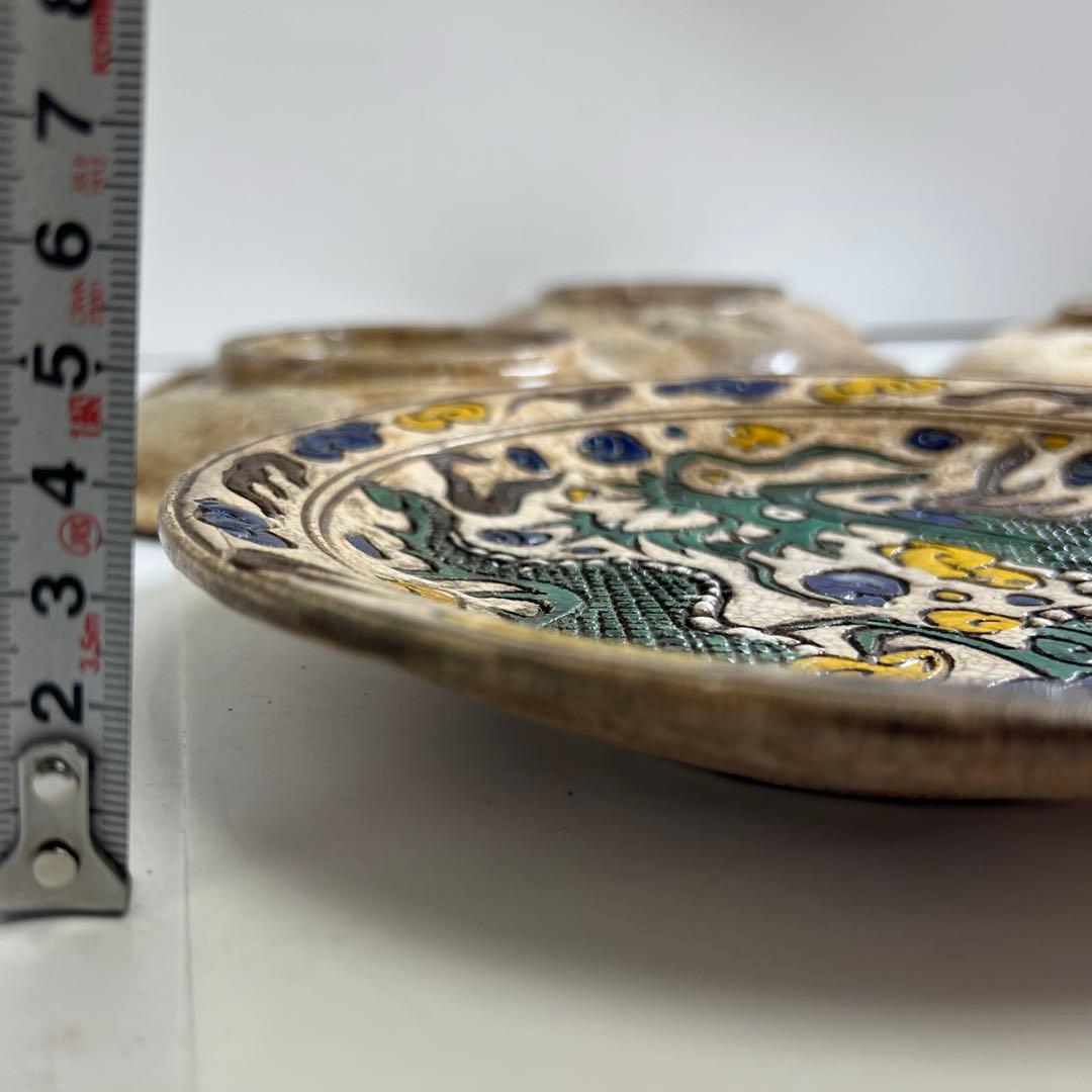 江戸時代　色絵龍七寸皿　木箱付　幅約19㎝　東Y8-0312⑧