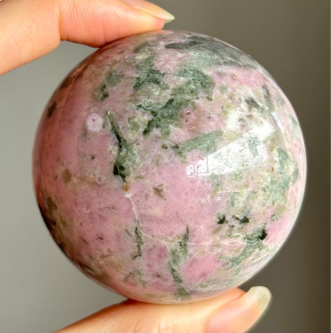 再入荷　レア　高品質　ピンクオパール　グリーントルマリン　共生　スフィア　天然石