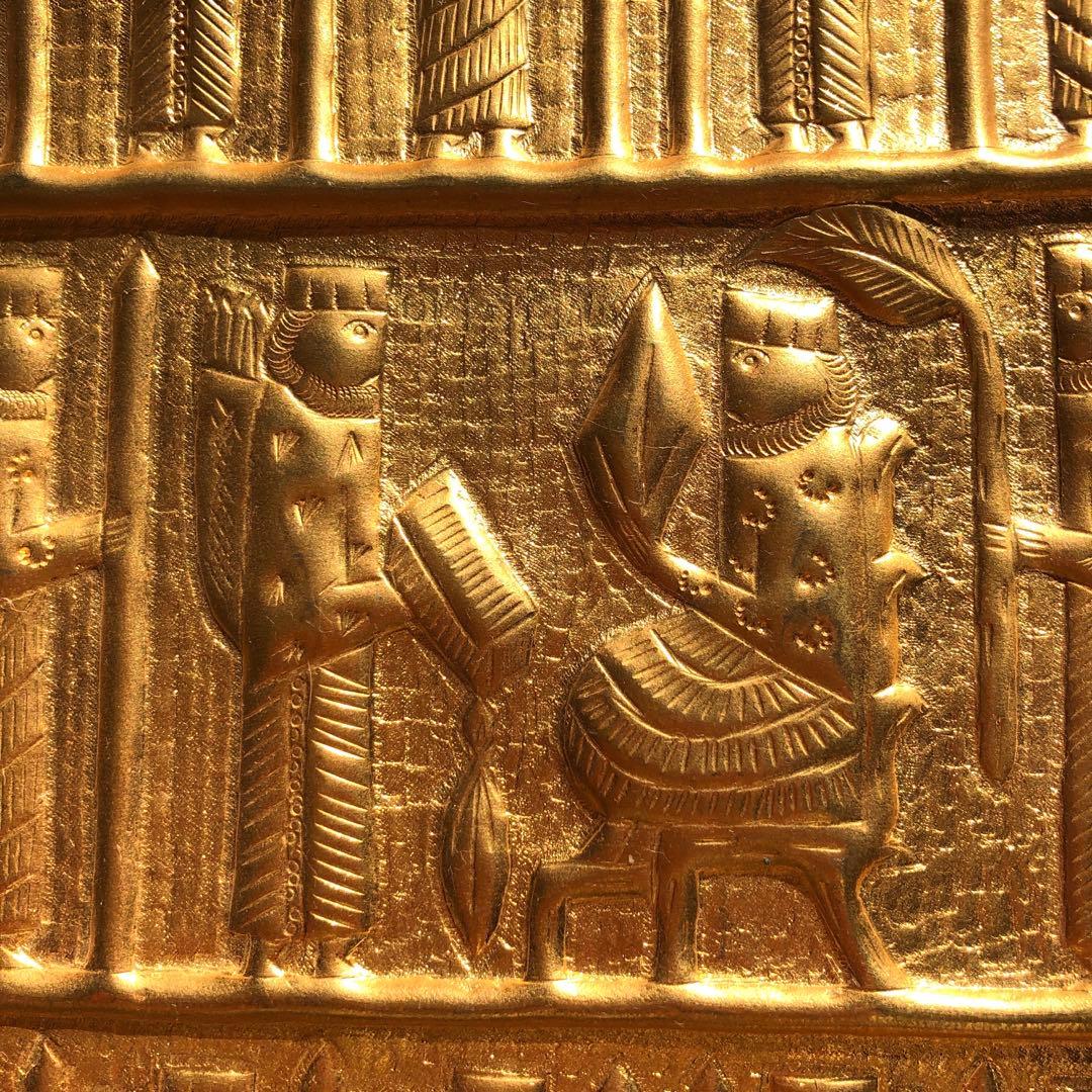 イラン製？　金色メッキ　王族の饗宴柄　高脚盆