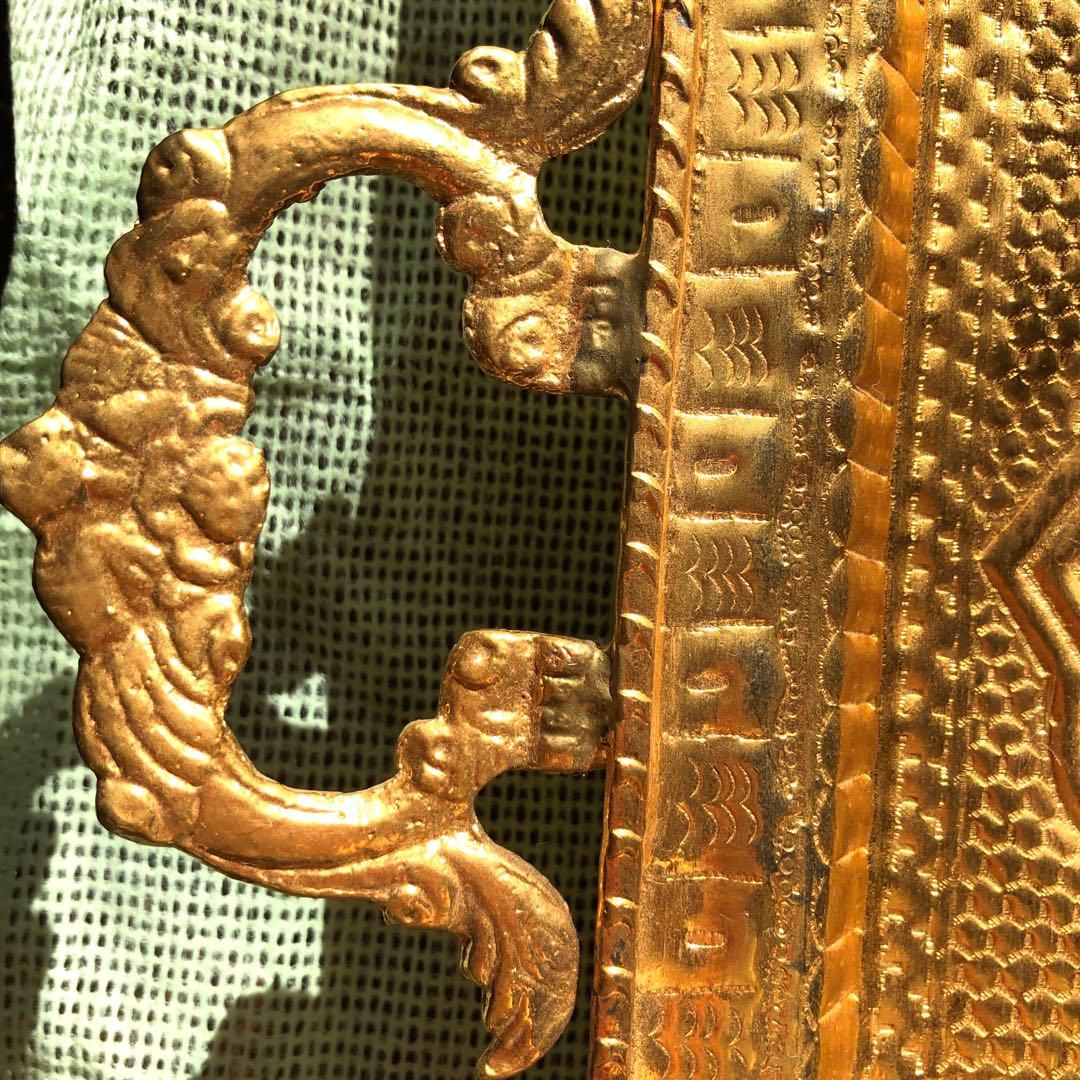 イラン製？　金色メッキ　王族の饗宴柄　高脚盆