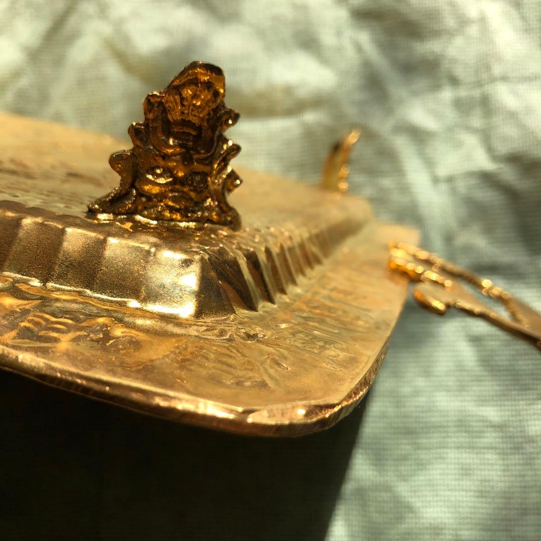 イラン製？　金色メッキ　王族の饗宴柄　高脚盆