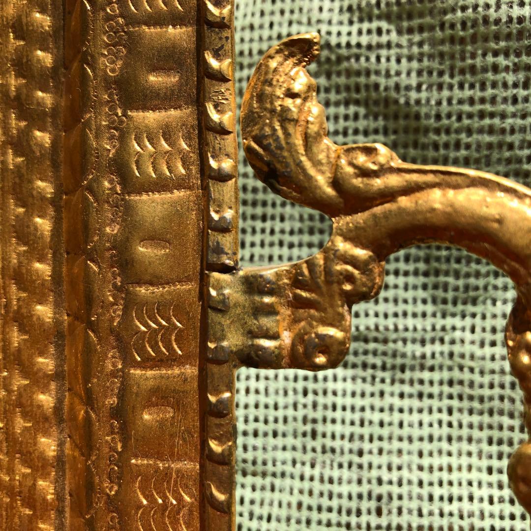 イラン製？　金色メッキ　王族の饗宴柄　高脚盆