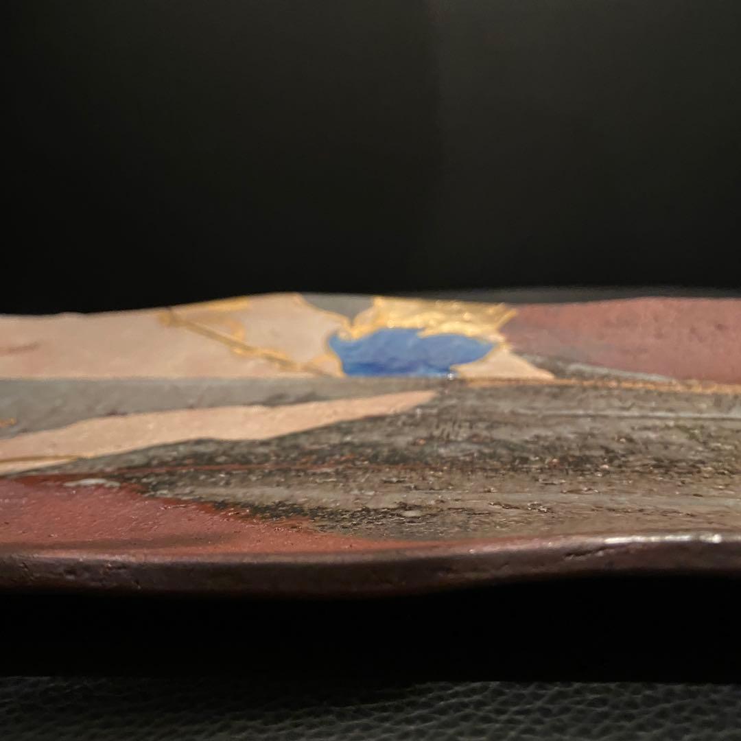 梅山窯 中村卓夫 象嵌色絵 長皿 盛皿 作家もの 共箱 共布 九谷焼 陶器 陶板
