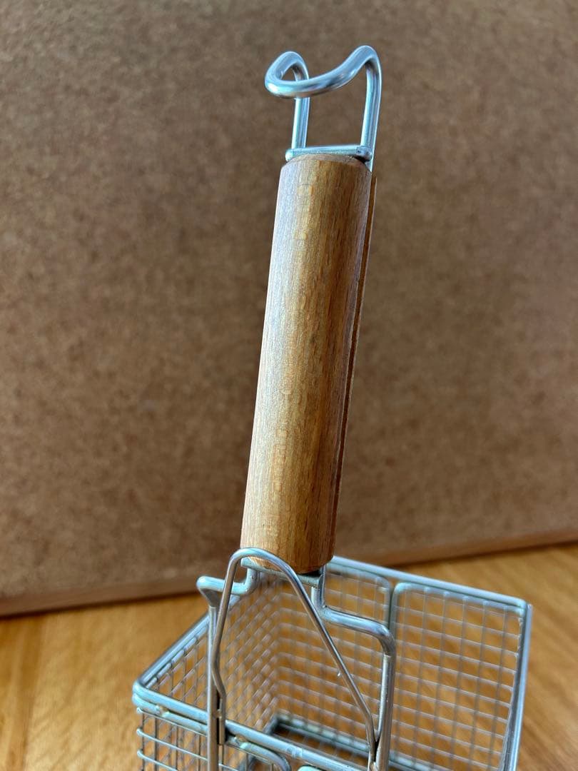 日本製 木柄 コンパクト 角型 フライヤー カゴ [篭・揚げかご・編み・アミ]