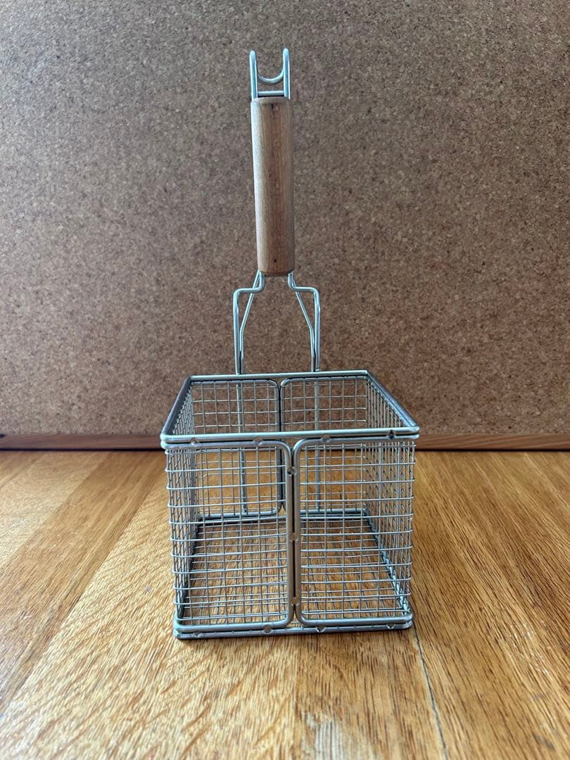 日本製 木柄 コンパクト 角型 フライヤー カゴ [篭・揚げかご・編み・アミ]