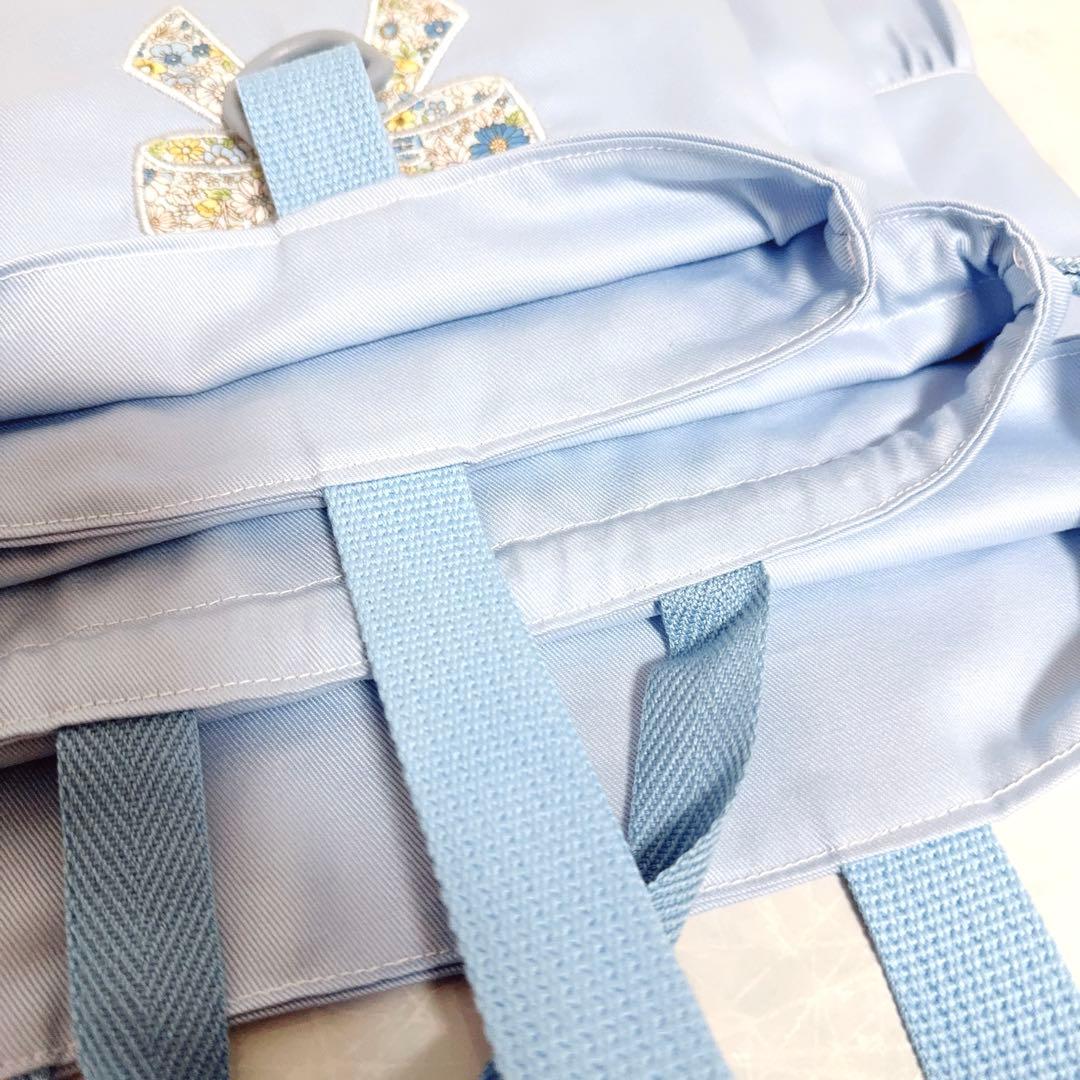 手提げ袋　体操着袋　上靴袋　3点　花柄　刺繍　レッスンバック　水色　入園入学