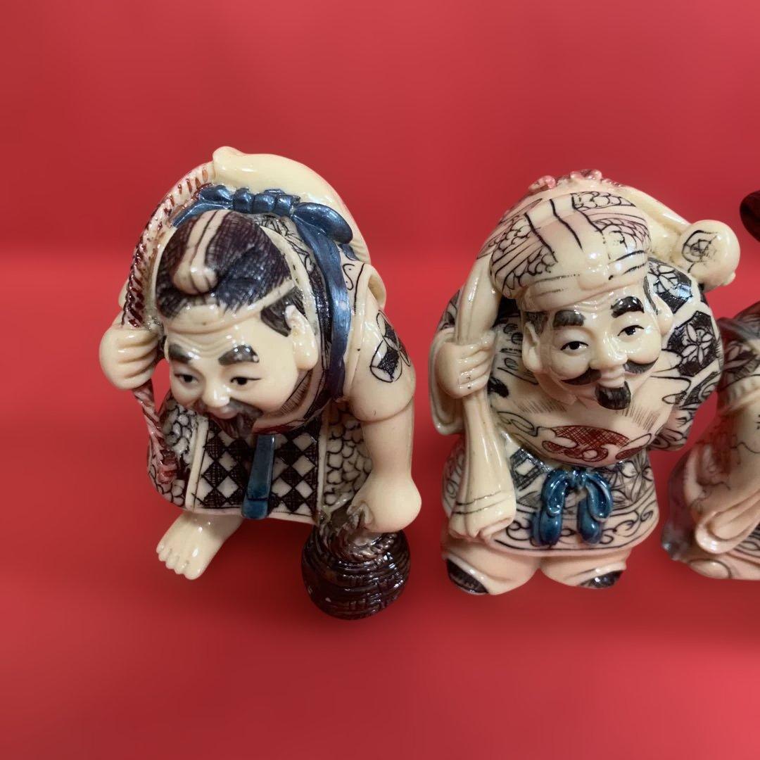 七福神彫刻象牙調の置物　7体セット