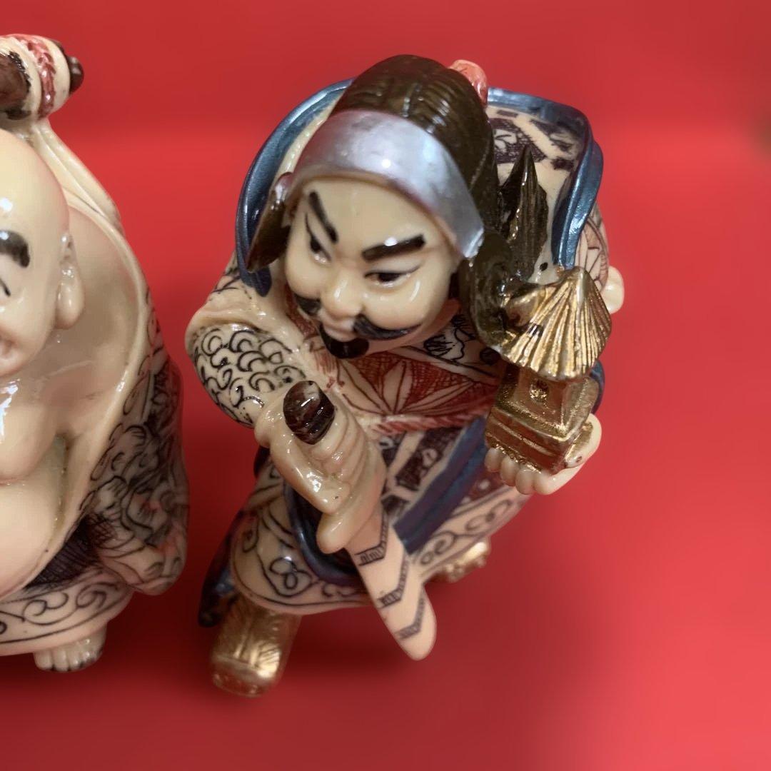 七福神彫刻象牙調の置物　7体セット