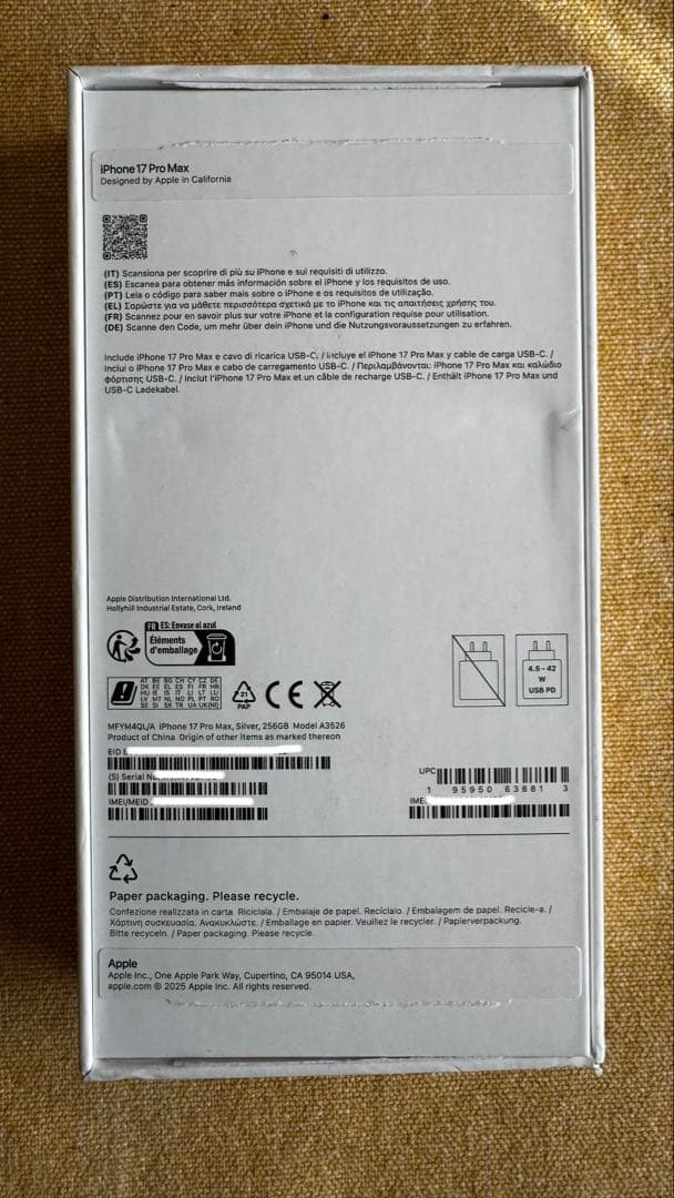 iPhone17promax 256GB SIMフリー EU版