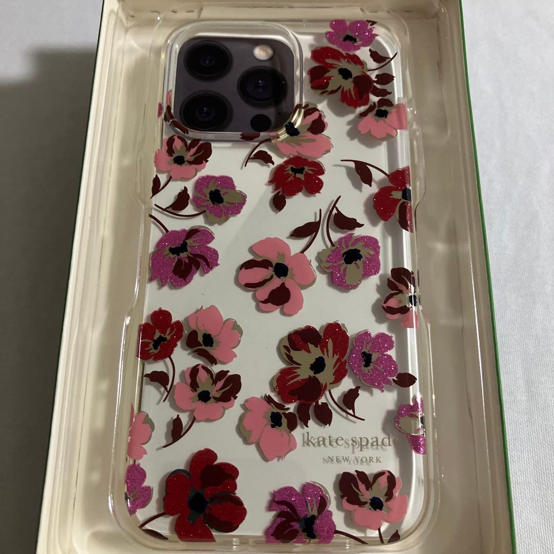 新品　未使用　ケイトスペード　iPhone15promax フラワー　花柄　ラメ