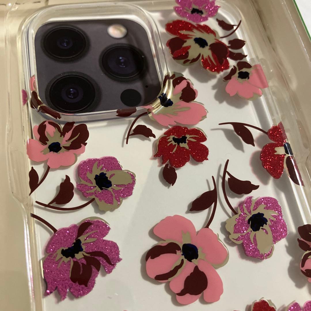 新品　未使用　ケイトスペード　iPhone15promax フラワー　花柄　ラメ