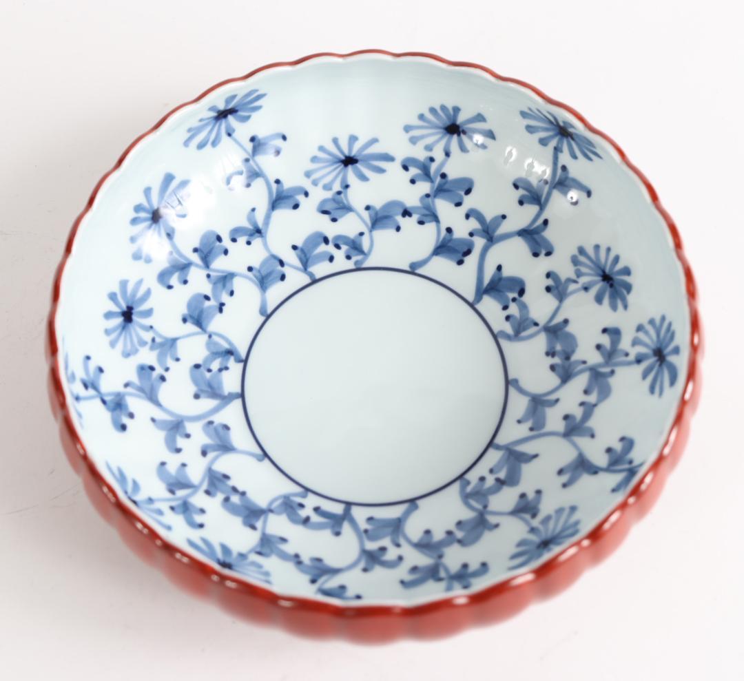 館林源右衛門 朱泥 菊形 鉢 共箱 菓子器 ボウル