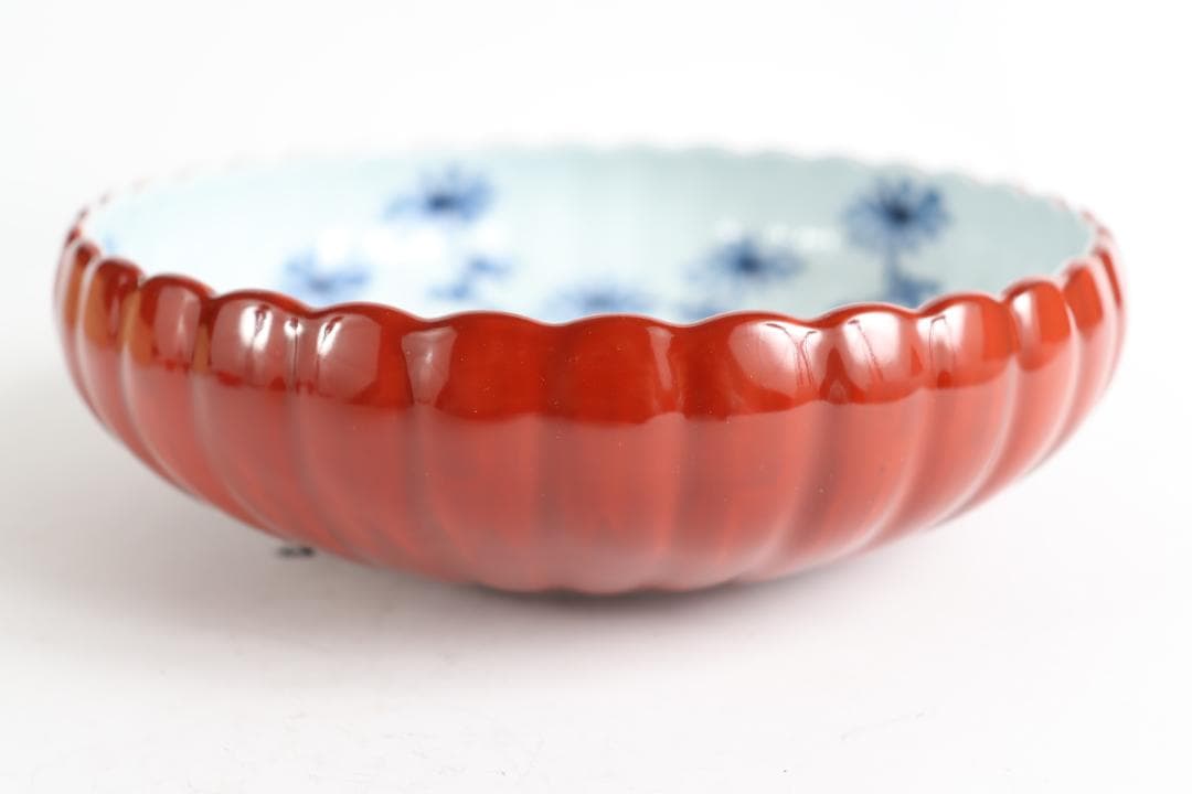 館林源右衛門 朱泥 菊形 鉢 共箱 菓子器 ボウル