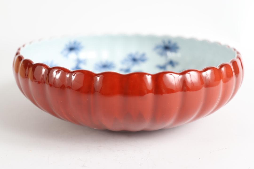 館林源右衛門 朱泥 菊形 鉢 共箱 菓子器 ボウル