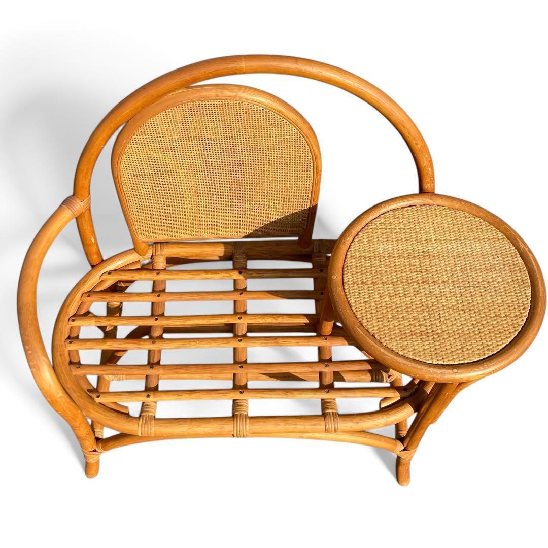 ラタン テレフォンべンチ 藤家具 椅子 テーブル付き 昭和レトロ ヴィンテージ