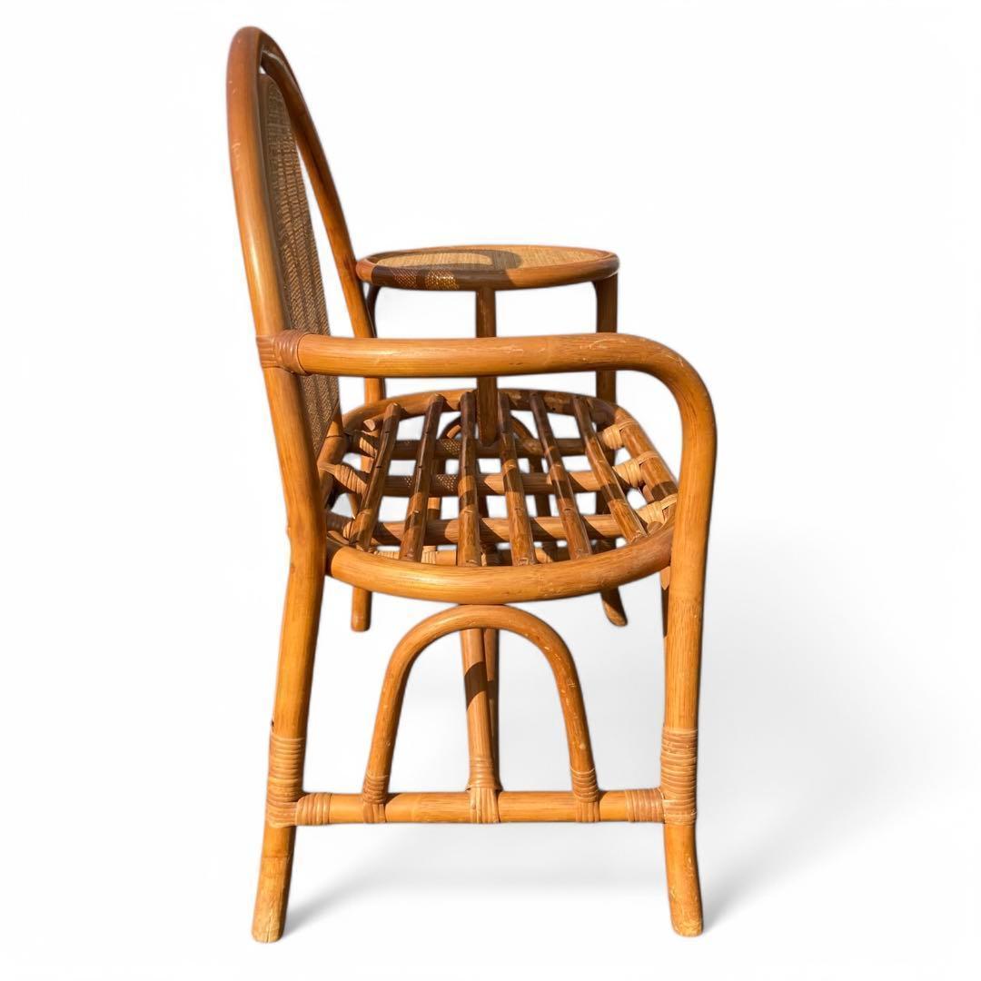 ラタン テレフォンべンチ 藤家具 椅子 テーブル付き 昭和レトロ ヴィンテージ