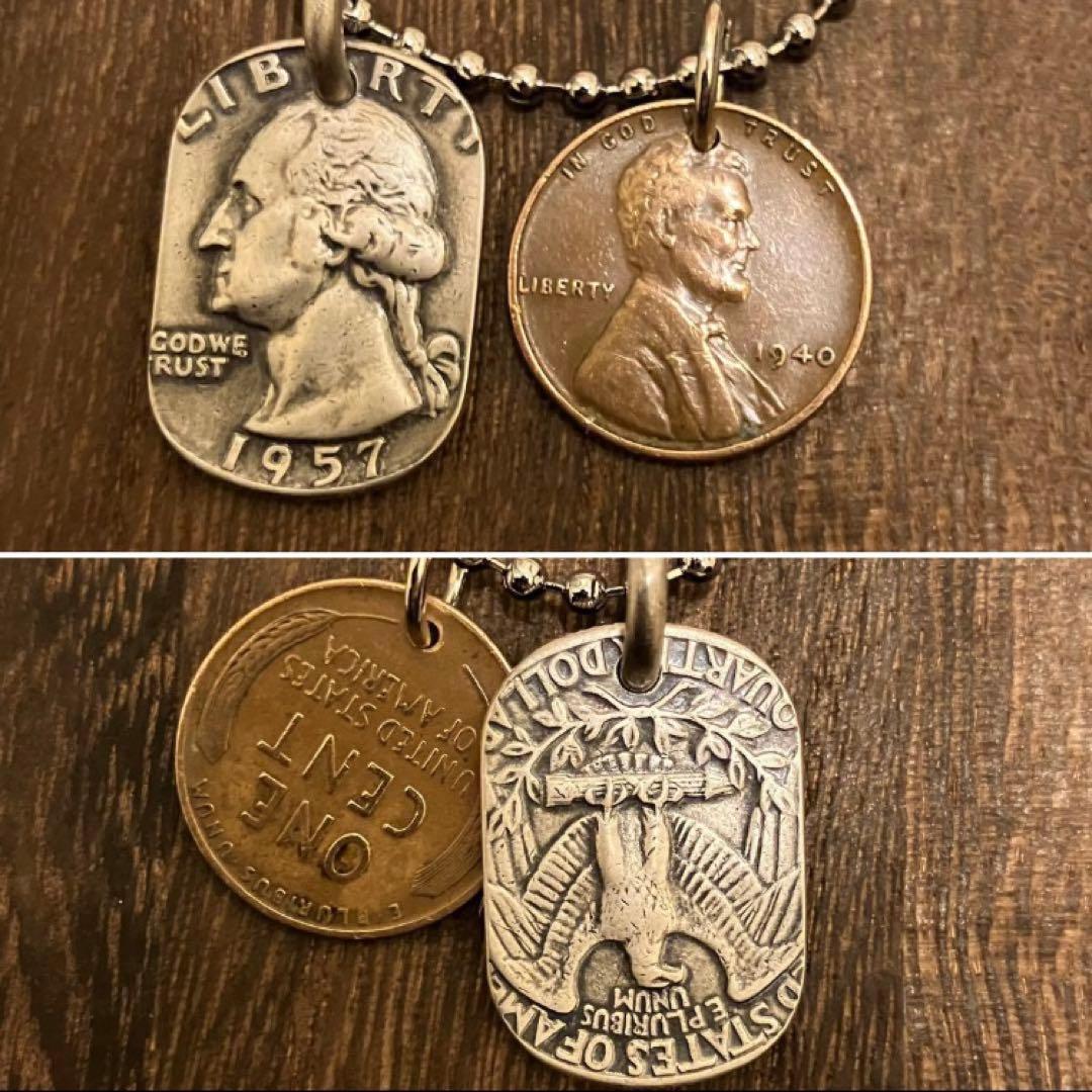 USAクォーターダラー銀貨&1セント　ビンテージネックレス